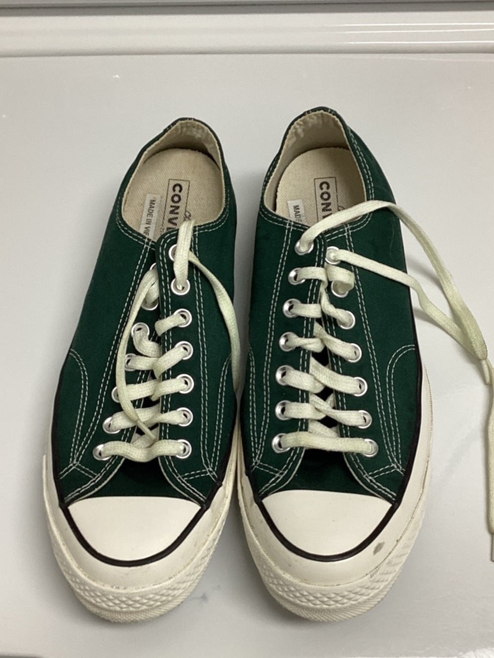 Converse Low Top Canvas Sneakers - Dark Green with White Accents